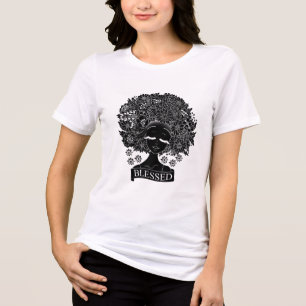 African American Woman with Flowers in Black Tri-Blend Shirt