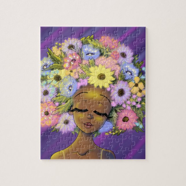 African American Woman with Flowers Jigsaw Puzzle (Vertical)