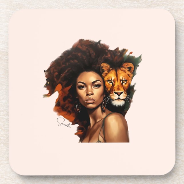 African-American Woman with Majestic Lion Coaster (Front)