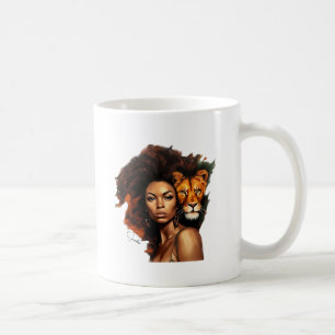 African-American Woman with Majestic Lion Coffee Mug
