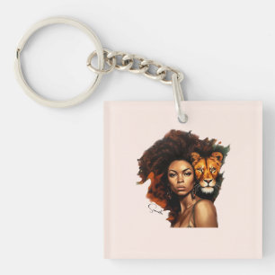 African-American Woman with Majestic Lion Key Ring