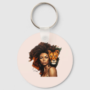 African-American Woman with Majestic Lion Key Ring