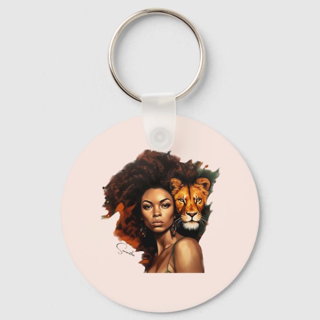 African-American Woman with Majestic Lion Key Ring (Front)