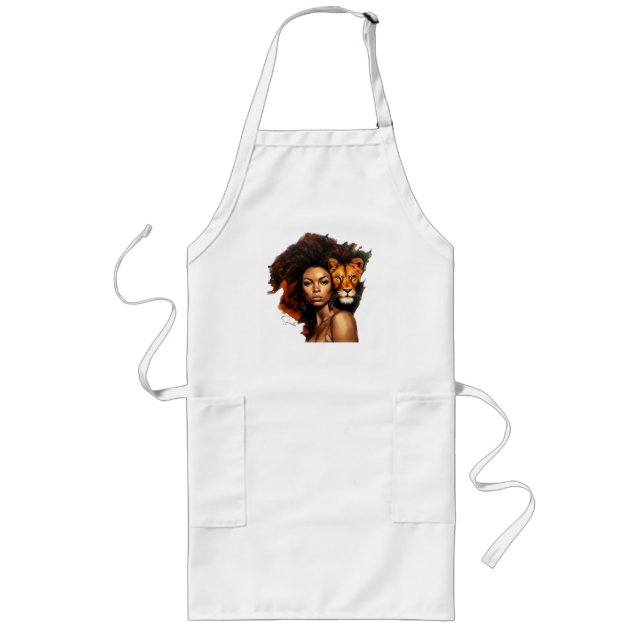 African-American Woman with Majestic Lion Long Apron (Front)