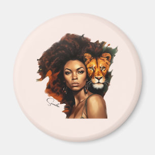 African-American Woman with Majestic Lion Magnet