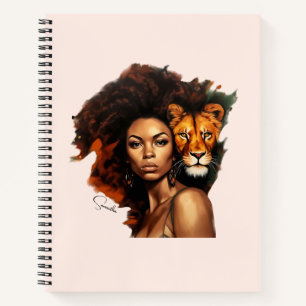 African-American Woman with Majestic Lion Notebook