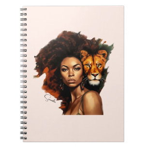 African-American Woman with Majestic Lion Notebook