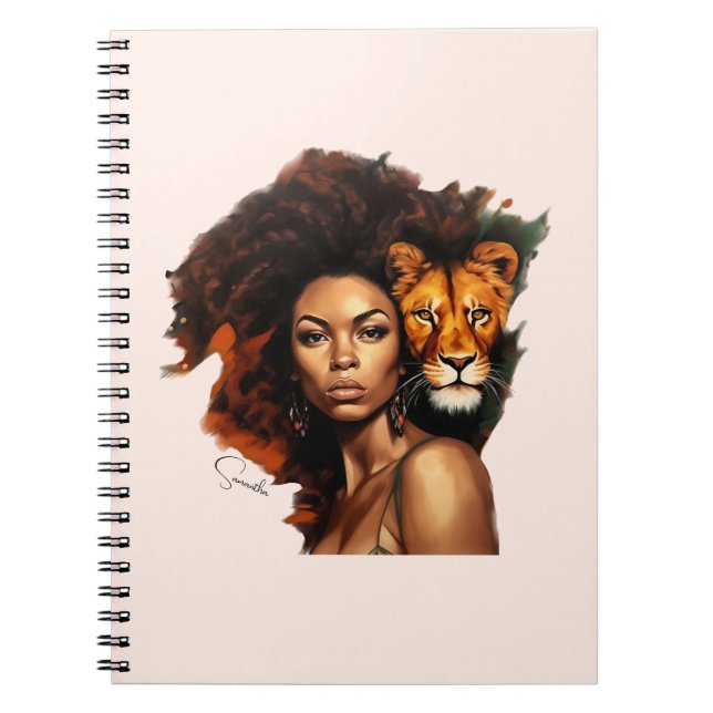 African-American Woman with Majestic Lion Notebook (Front)