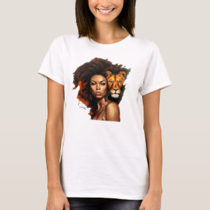 African-American Woman with Majestic Lion T-Shirt