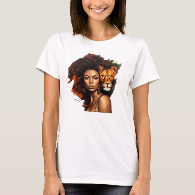 African-American Woman with Majestic Lion T-Shirt (Front)