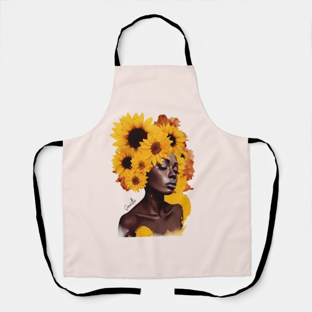 African-American Woman with Sunflower Afro Hair Apron (Front)