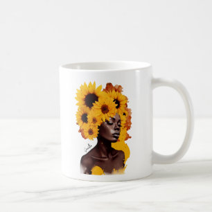 African-American Woman with Sunflower Afro Hair Coffee Mug
