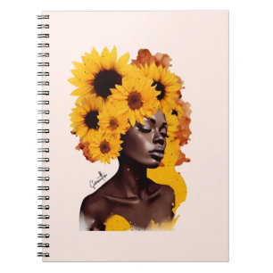 African-American Woman with Sunflower Afro Hair Notebook