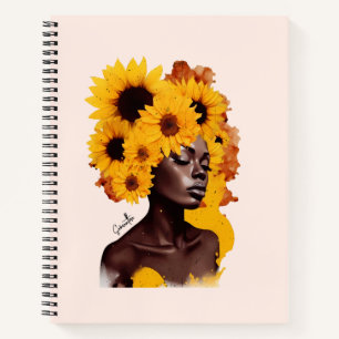 African-American Woman with Sunflower Afro Hair Notebook