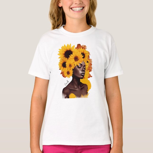 African-American Woman with Sunflower Afro Hair T-Shirt (Front)