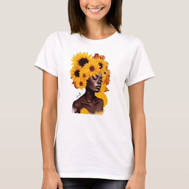 African-American Woman with Sunflower Afro Hair T-Shirt (Front)