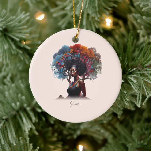 African-American Woman with Tree-Adorned Hair Ceramic Tree Decoration (Tree)