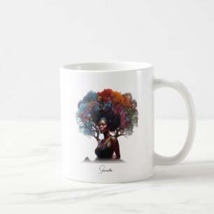 African-American Woman with Tree-Adorned Hair Coffee Mug