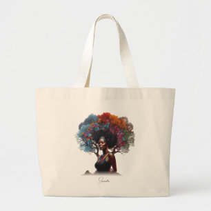 African-American Woman with Tree-Adorned Hair Large Tote Bag