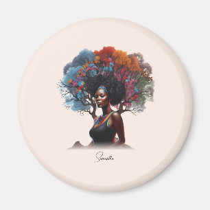African-American Woman with Tree-Adorned Hair Magnet