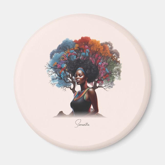 African-American Woman with Tree-Adorned Hair Magnet (Front)