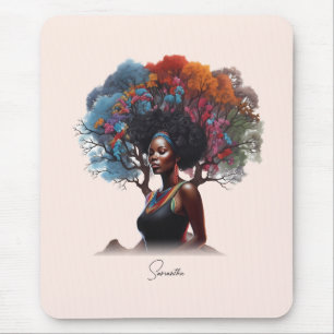 African-American Woman with Tree-Adorned Hair Mouse Mat