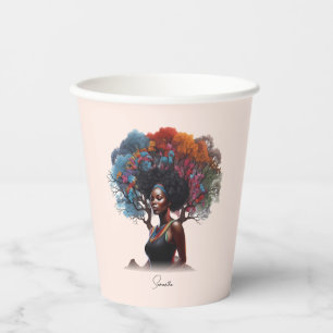 African-American Woman with Tree-Adorned Hair Paper Cups