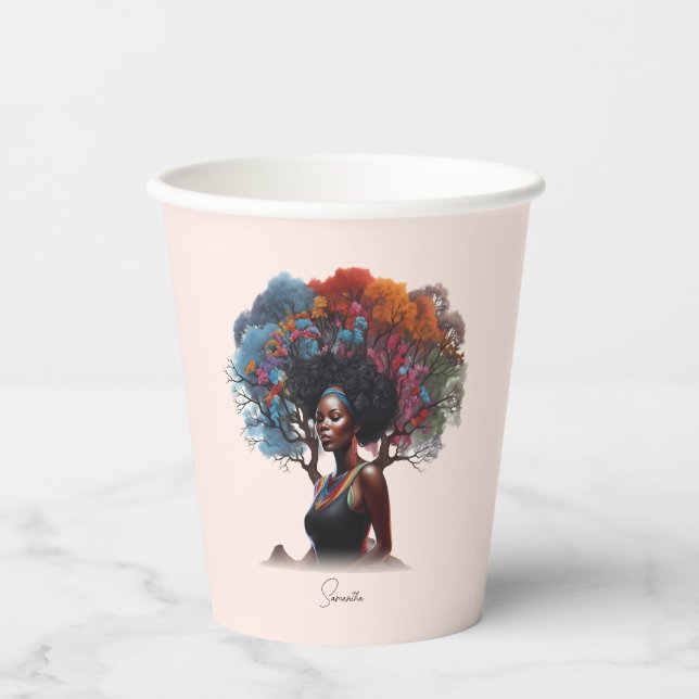 African-American Woman with Tree-Adorned Hair Paper Cups (Front)