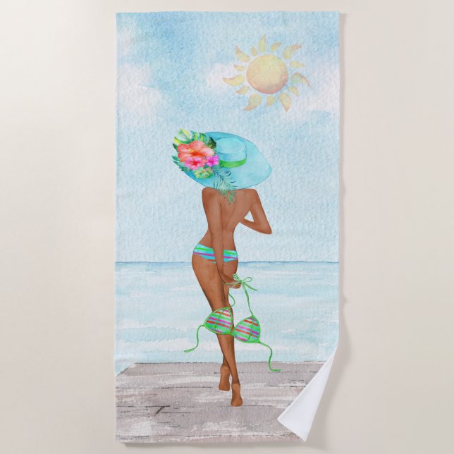African American Woman's Beach Towel  (Front)