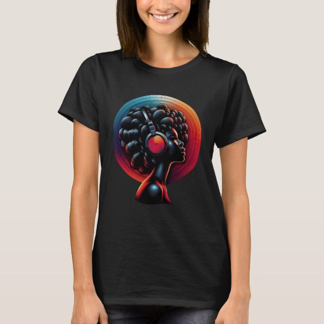 African American Women Vinyl 70s 80s Funk Afro Dis T-Shirt (Front)