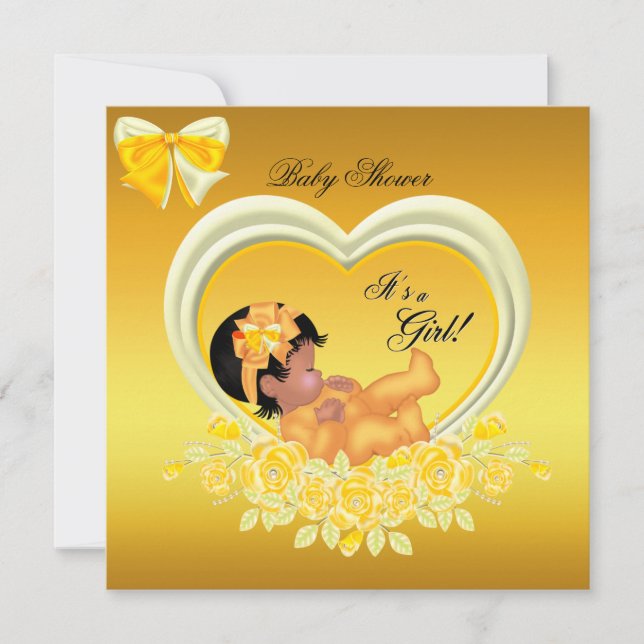 African American Yellow Gold Baby Shower Girl Invitation (Front)