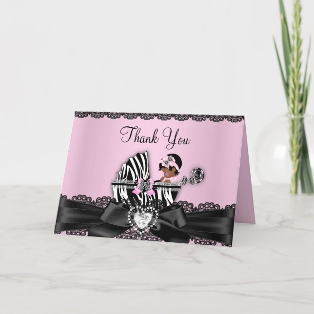 African American Zebra Baby Shower Thank You Card (Front)
