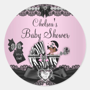 African American Zebra & Lace Baby Shower Sticker