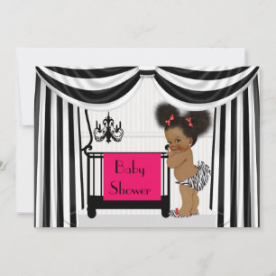 African AmericanZebra Print and Drapes Baby Shower Invitation