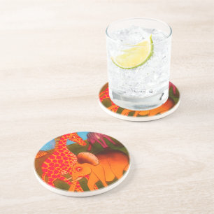 African Animal Art Print Coaster