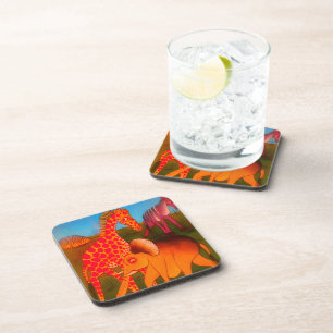 African Animal Art Print Coaster