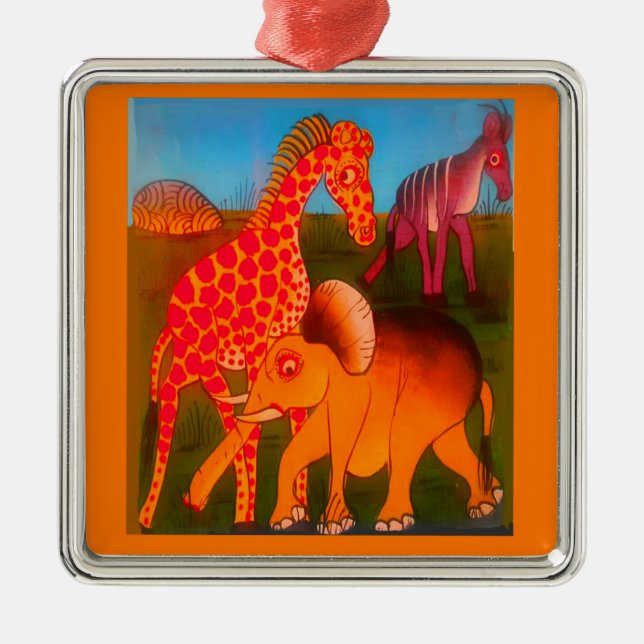 African Animal Art Print Metal Tree Decoration (Front)