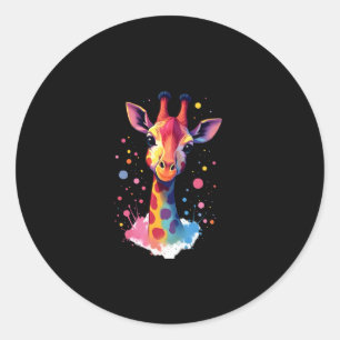 African animal art The colorful giraffe for funny  Classic Round Sticker