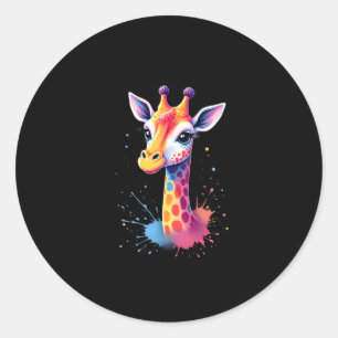 African animal art The colorful giraffe for funny  Classic Round Sticker