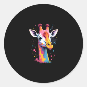 African animal art The colorful giraffe for funny  Classic Round Sticker