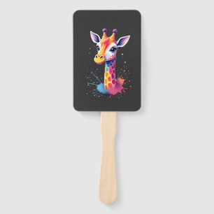 African animal art The colorful giraffe for funny  Hand Fan