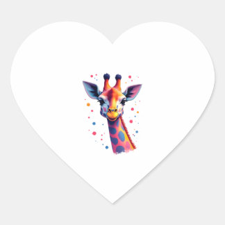 African animal art The colorful giraffe for funny  Heart Sticker