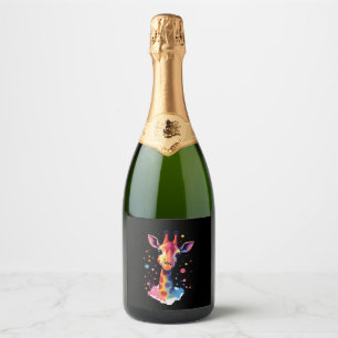 African animal art The colorful giraffe for funny  Sparkling Wine Label