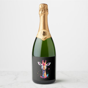 African animal art The colorful giraffe for funny  Sparkling Wine Label