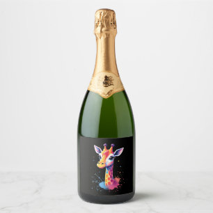 African animal art The colorful giraffe for funny  Sparkling Wine Label