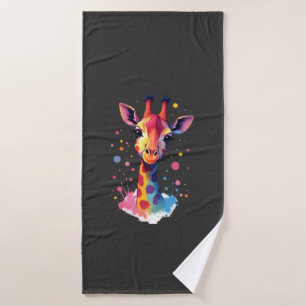 African animal art The colourful giraffe for funny Bath Towel