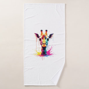 African animal art The colourful giraffe for funny Bath Towel