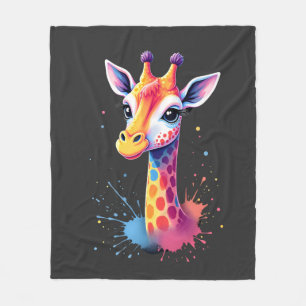 African animal art The colourful giraffe for funny Fleece Blanket