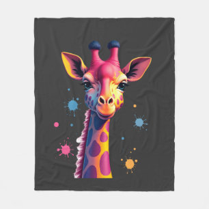 African animal art The colourful giraffe for funny Fleece Blanket