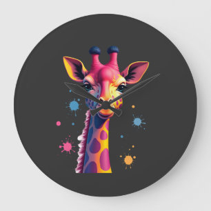 African animal art The colourful giraffe for funny Large Clock